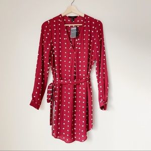 Forever 21 Red Long Sleeve Tie Dress